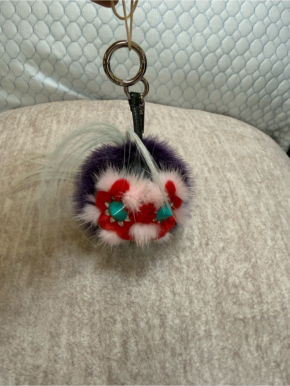 FENDI Monster Bug Eye Bag Charm Keyring Key Chain Fur Accessory Multicolor COA